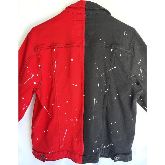 Waimea Red and Black Jean Jacket White Paint Splatter Size Medium NWOT - Picture 7 of 7